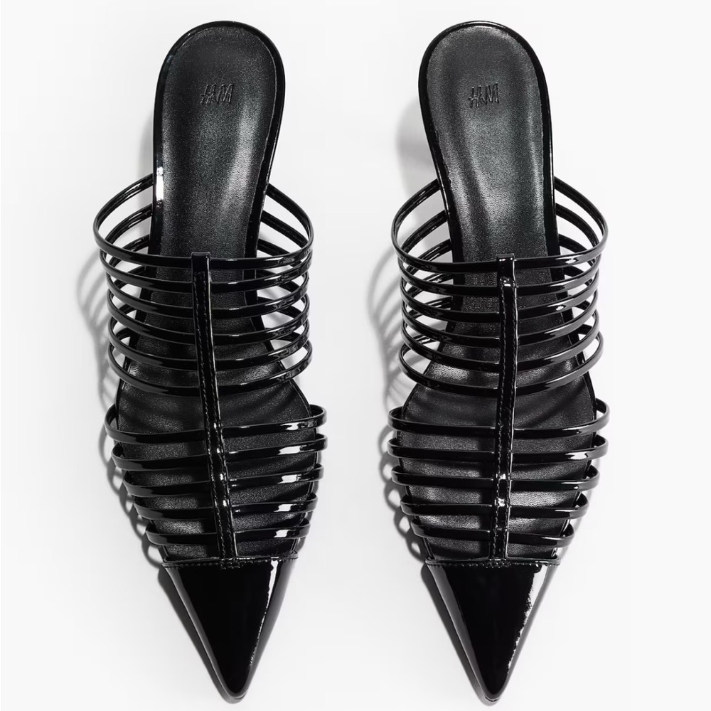 Perfect condition H&M Black Strappy kitten heel mules size 8